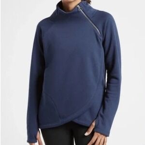 Athleta Teal Asymmetrical Zip Mock Neck Fleece Sweatshirt Pullover XL